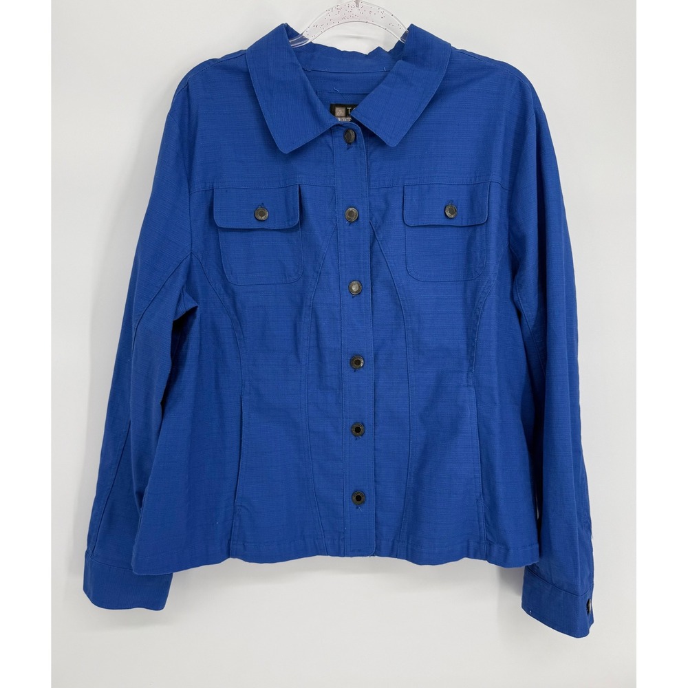 Toni Nicole Royal Blue Textured Button Up Utility Jacket Women XXL Pockets